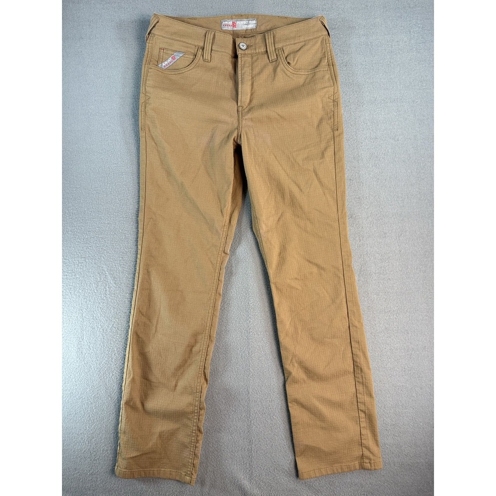 Ariat FR Work Pants Womens 29R Brown Perfect Rise Straight Ripstop Khakis 2503-2